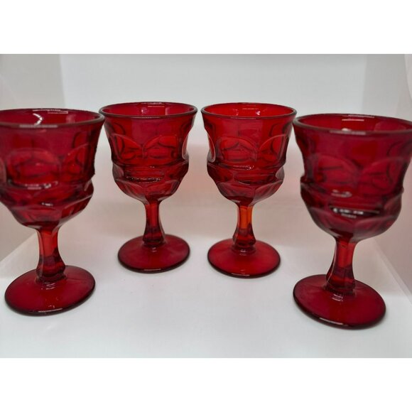VTG 1960 Set of 4 Fostoria Argus Ruby Red Wine/Water Glasses MCM 6.5" Glasses - Picture 2 of 6